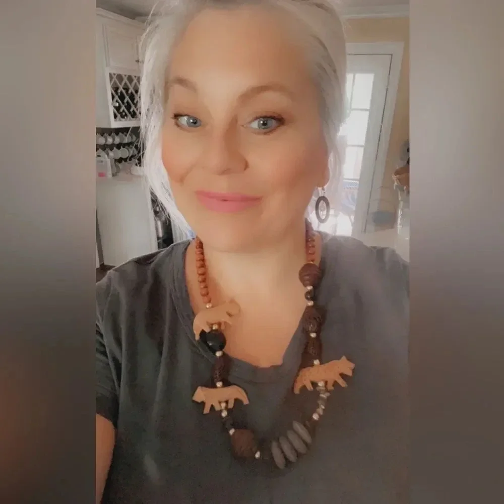 Vintage purple & Beige Beaded & Tribal Animal Statement Necklace